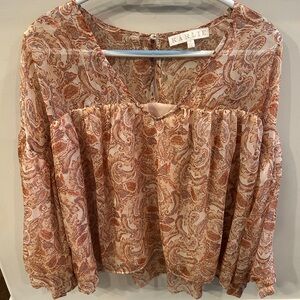 Karlie Pink and Orange Pleated 3/4 Sleeve Blouse
